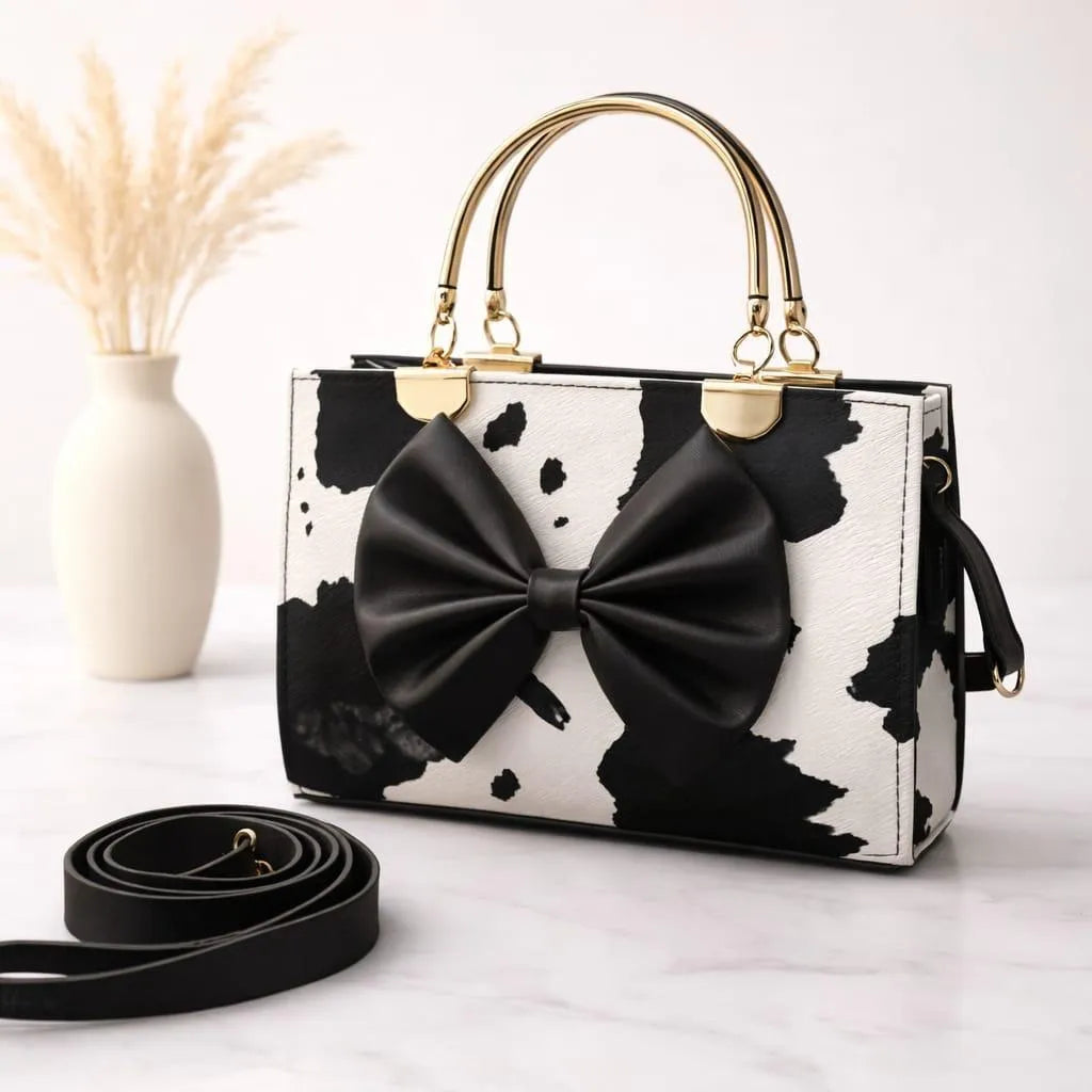 Premium Cow Print Top Handle Bag – Fashionable & Lightweight Ladies Bag