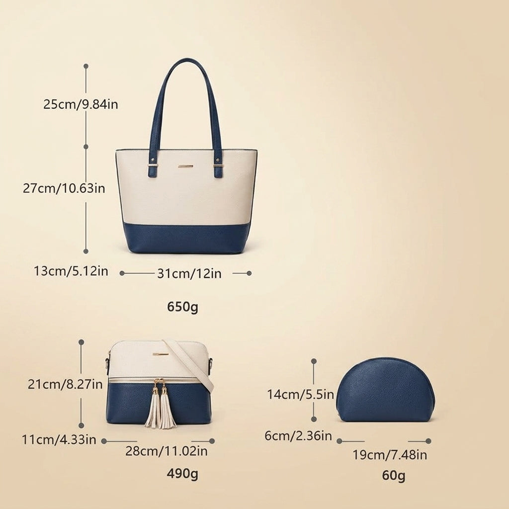 Elegant Women’s 3-Piece Leather Bag Set