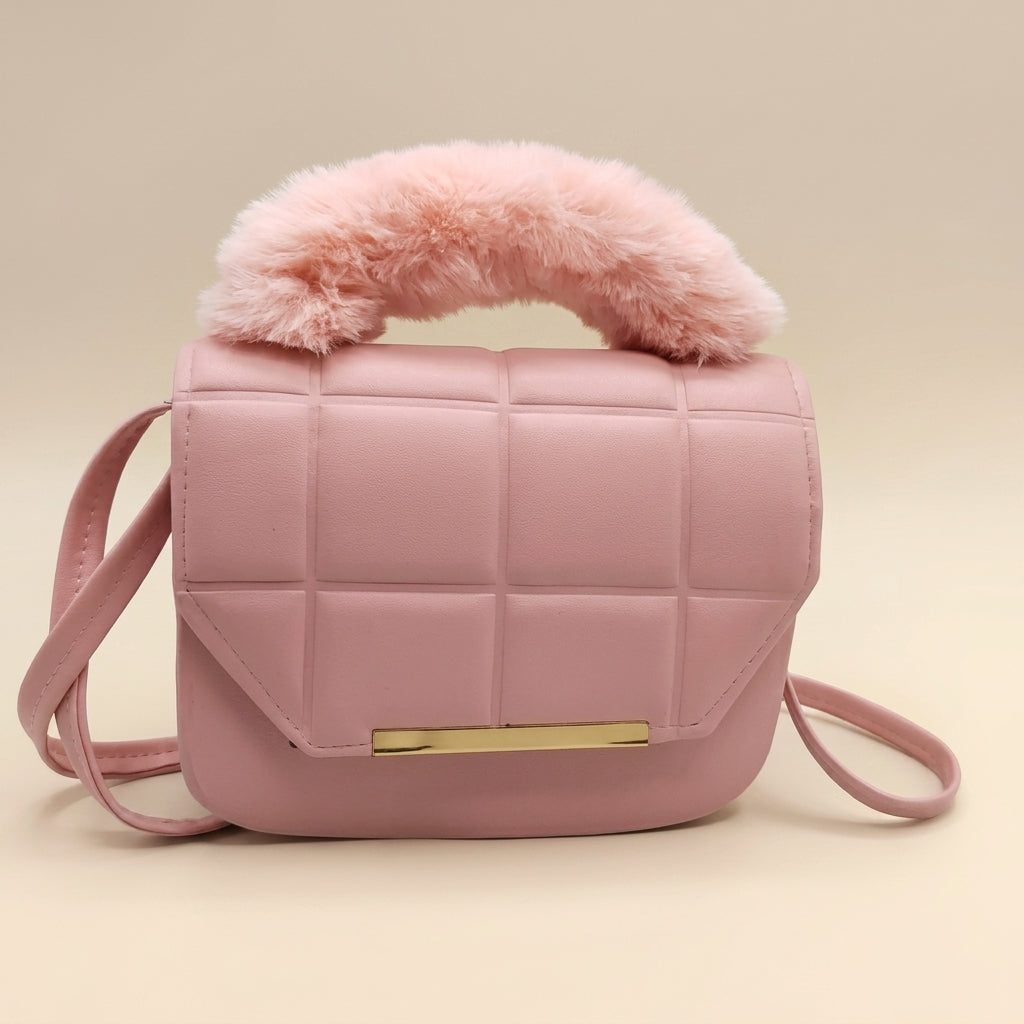 Quilted Crossbody Bag with Faux Fur