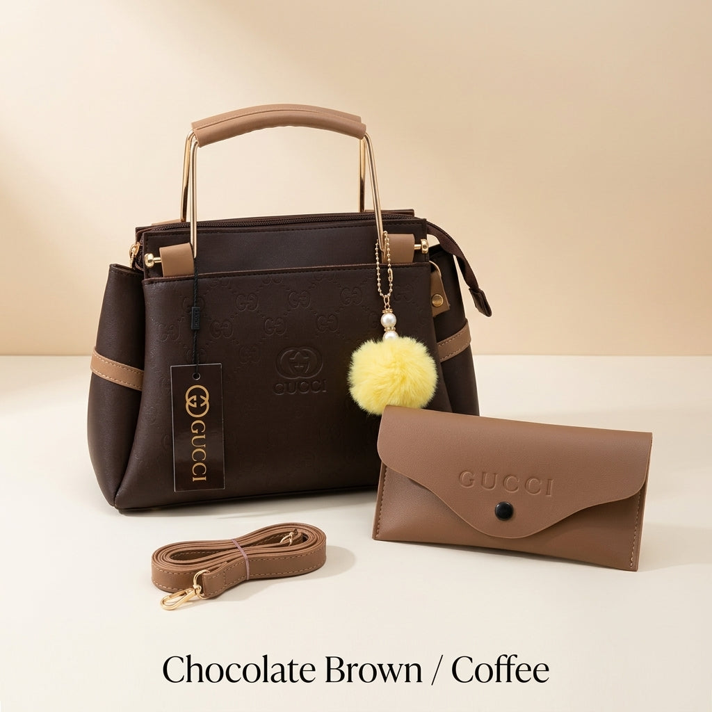 Premium Rexine Handbag Set with Strap & Pouch