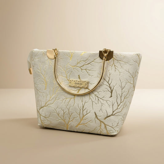 Elegant Velvet Printed Handbag with Top Handle