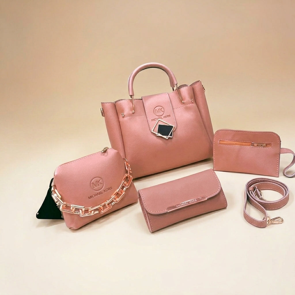 Luxury Pink Leather Handbag Set for Women