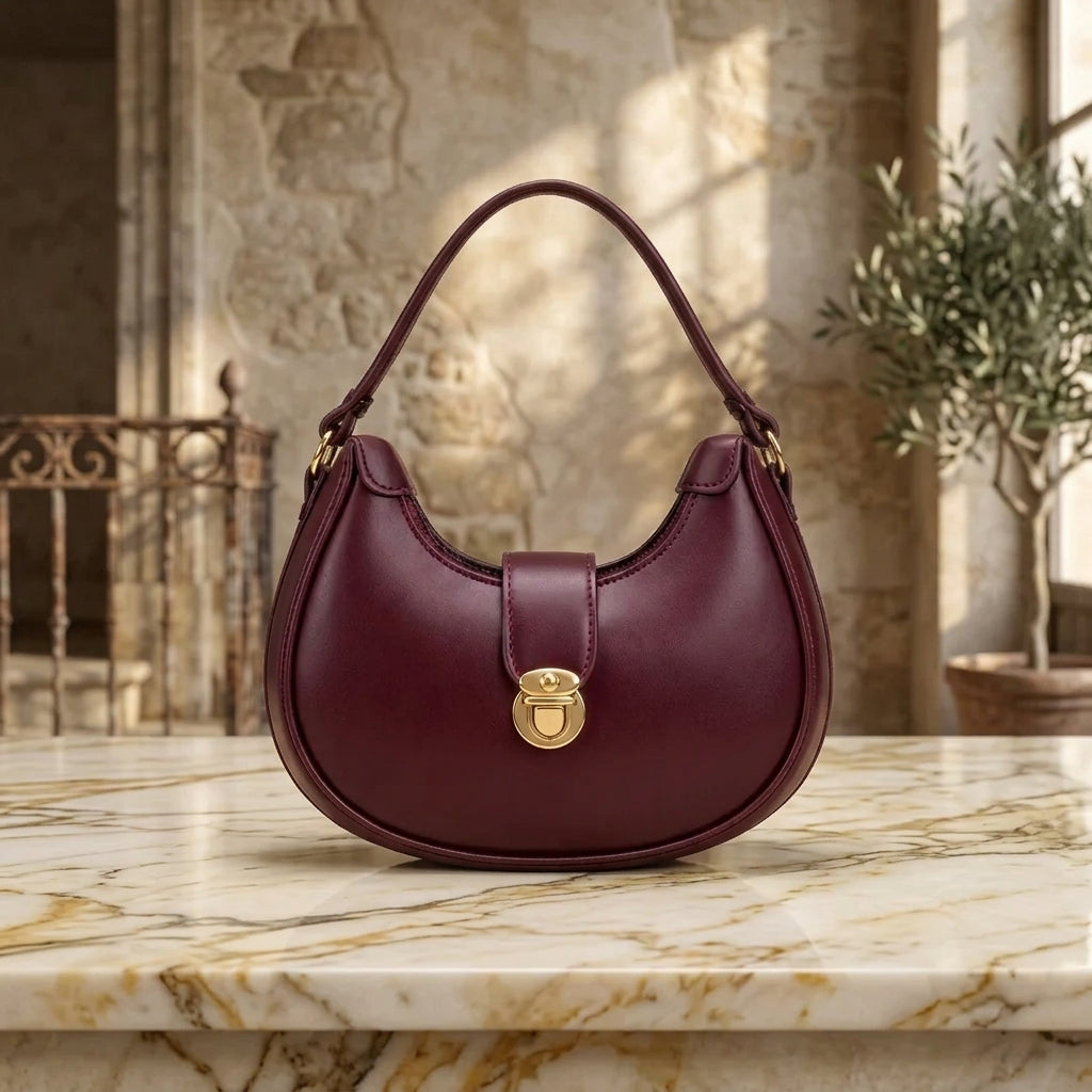 Leather Plain Shoulder Bag for Women