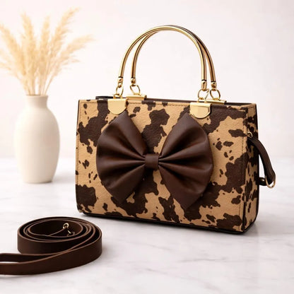 Premium Cow Print Top Handle Bag – Fashionable & Lightweight Ladies Bag