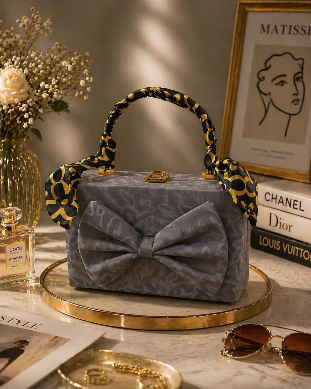 Premium Cow Handbag with Gold Handle – Stylish & Durable Ladies Handbag