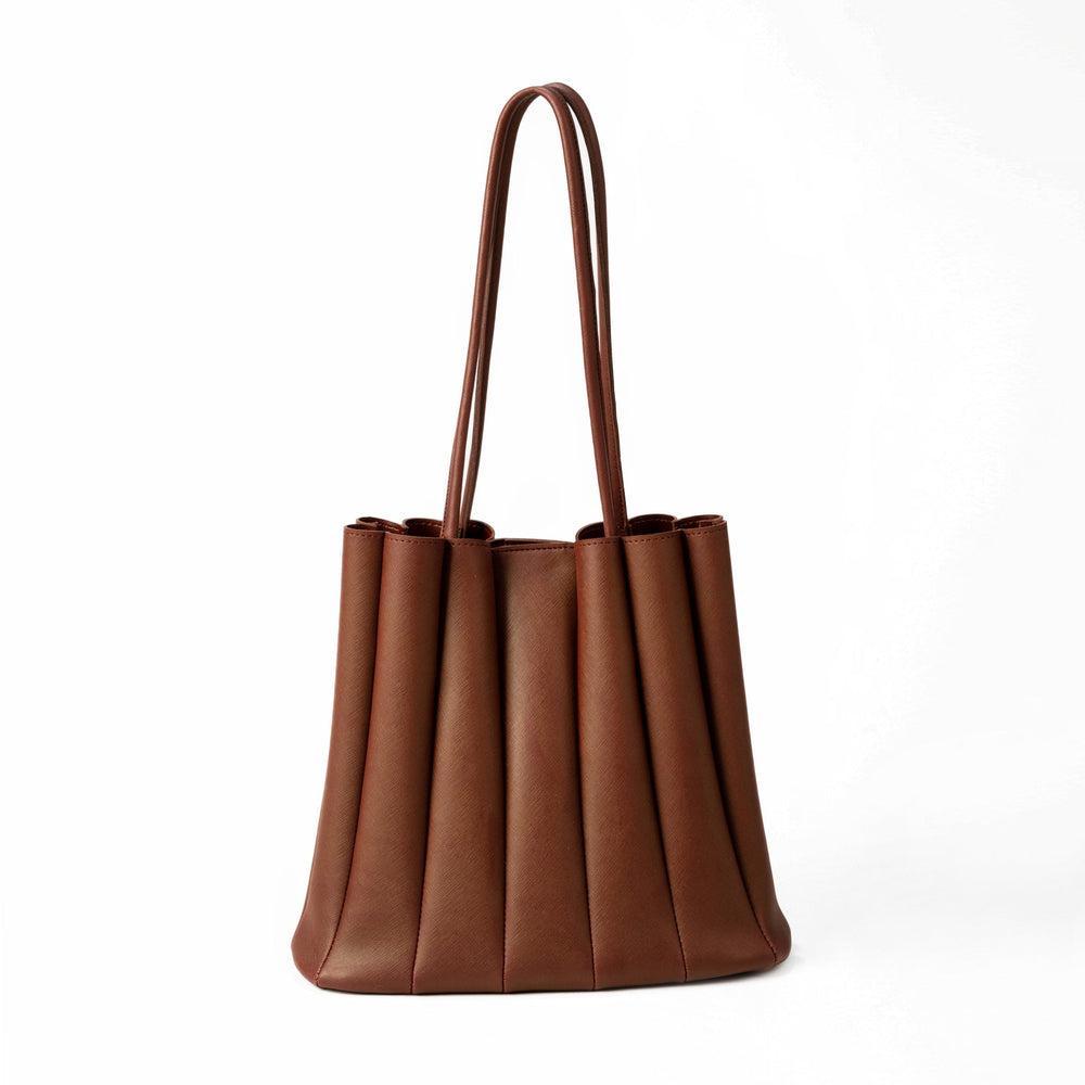 Women Brown Pleated Handbag – Elegant PU Leather Fashion Bag