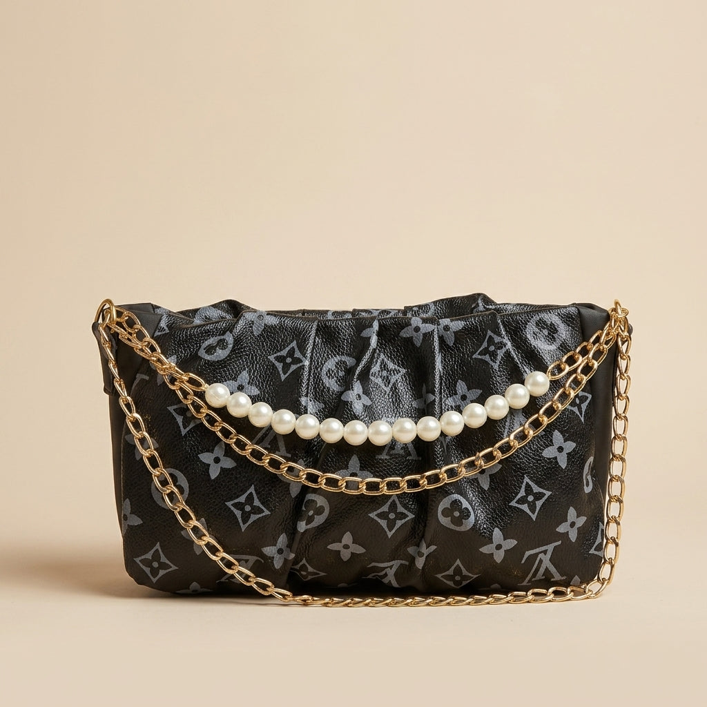 Luxury Monogram Pearl Chain Shoulder Bag