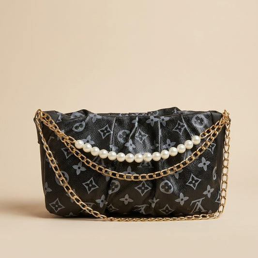 Luxury Monogram Pearl Chain Shoulder Bag