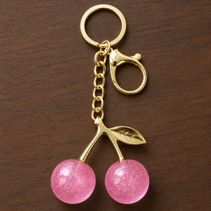 Premium Cherry Bag Charm Keychain – Gold Finish