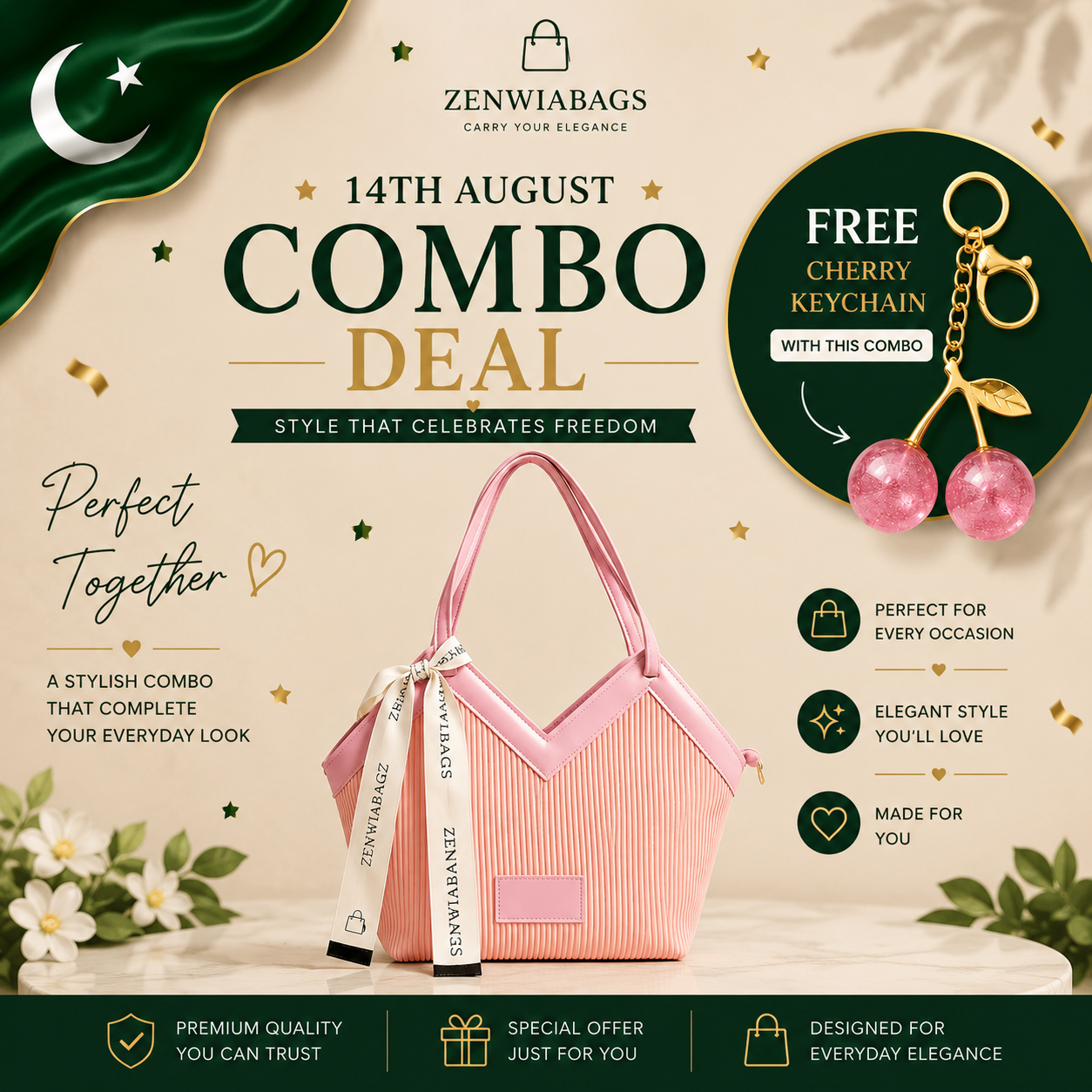 V-Cut Handbag with Free Cherry Keychain | Zenwiabags