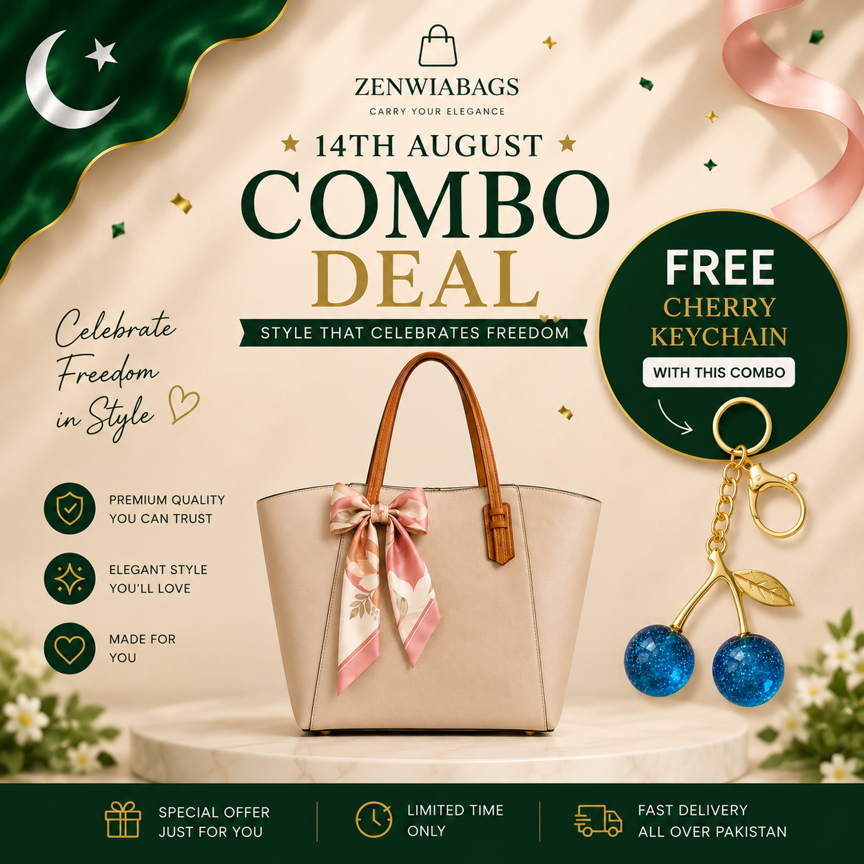 14 August Combo Deal – Tote Bag with FREE Blue Cherry Keychain