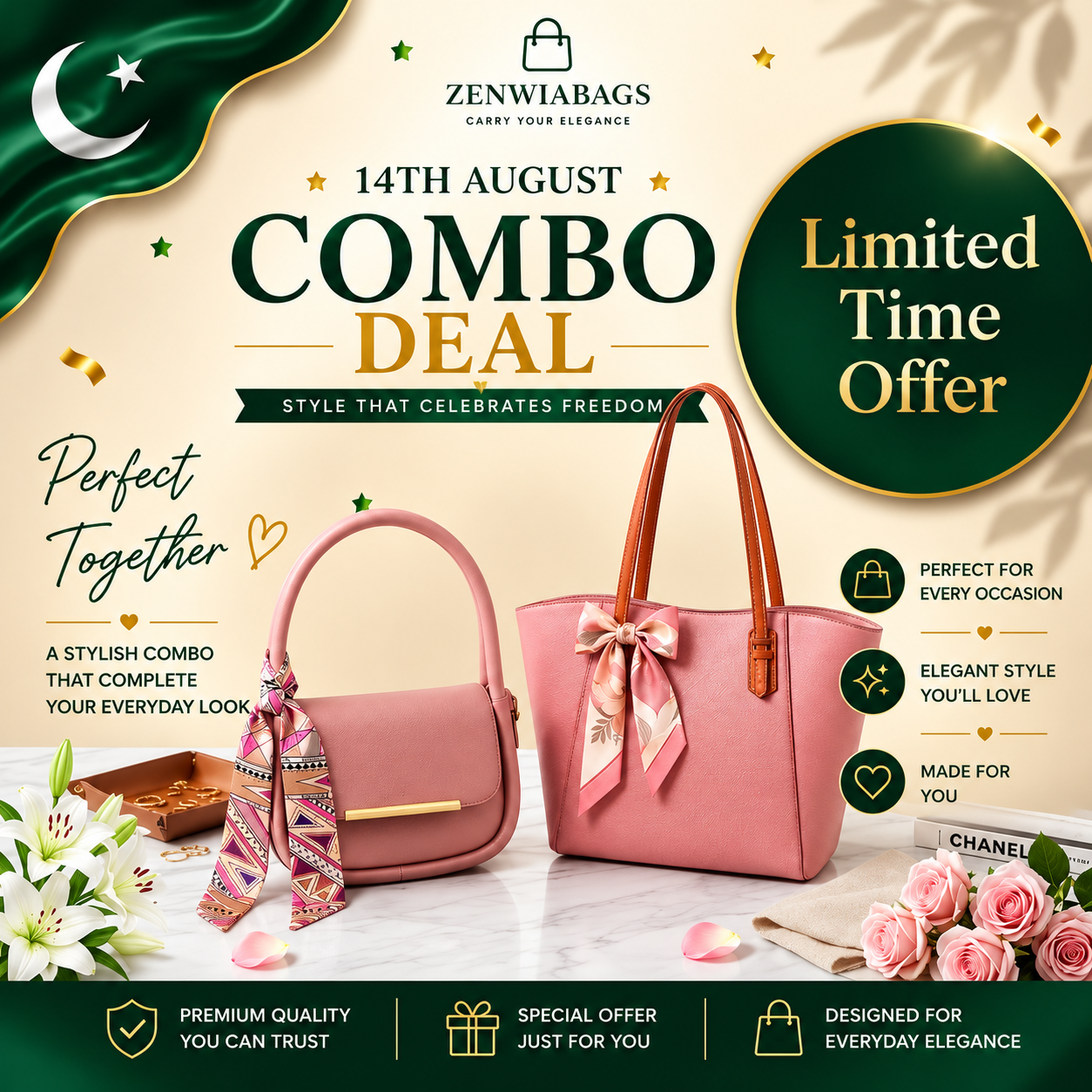 14th August Special – Pink Elegance Combo (Shoulder Bag + Tote Bag)