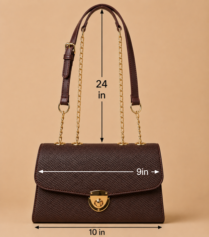 Elegant Chocolate Maroon Basket-Weave Satchel with Gold Lock