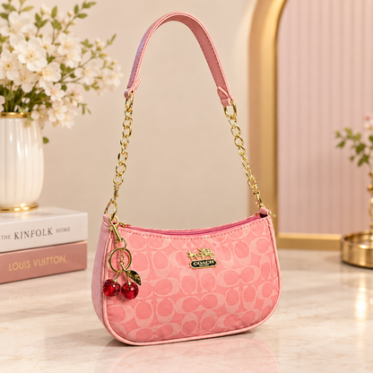 Zenwia Charm Hobo Bag – Chain Strap Shoulder Bag with Cherry Key Chain