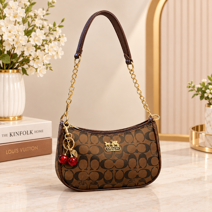 Zenwia Charm Hobo Bag – Chain Strap Shoulder Bag with Cherry Key Chain