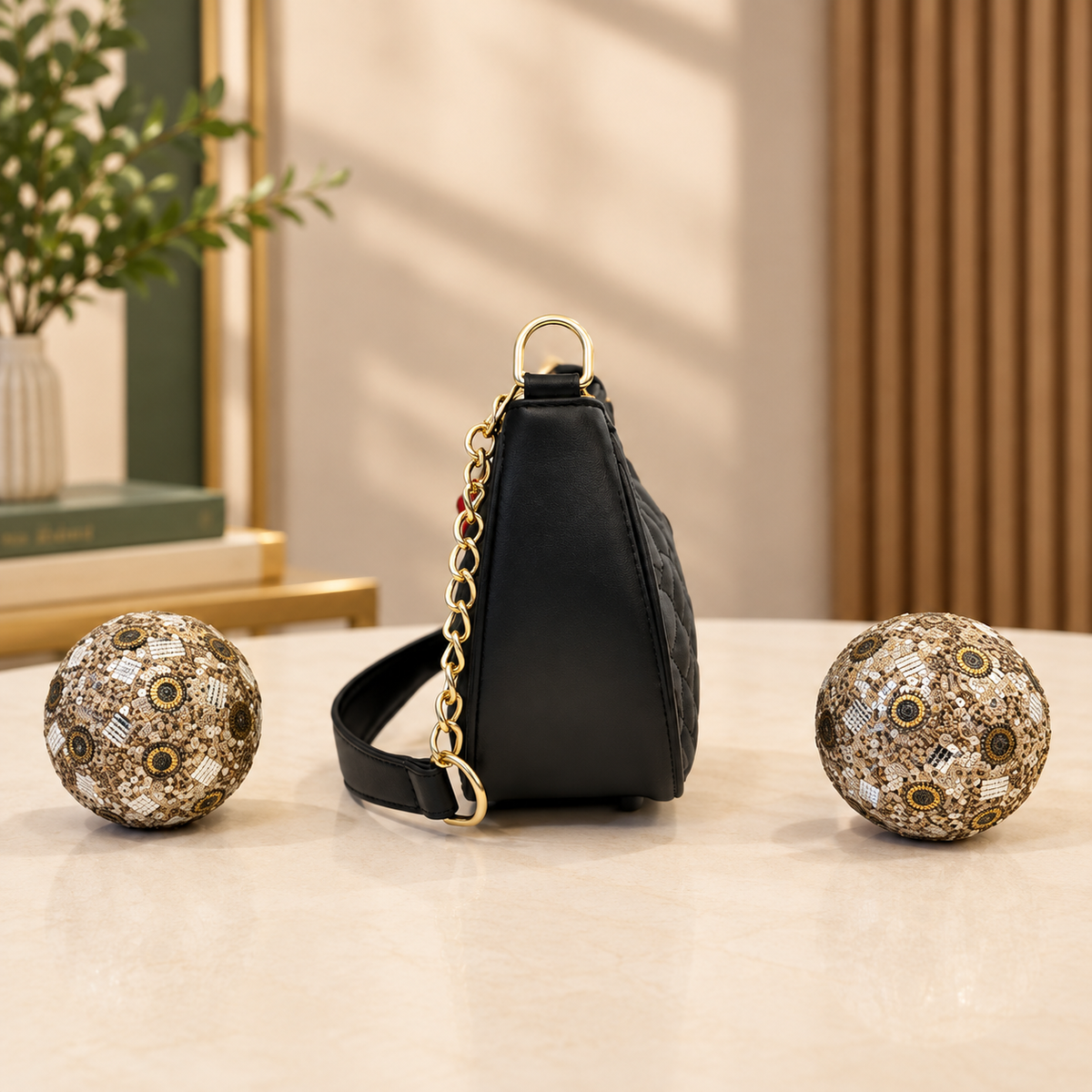 Zenwia Charm Hobo Bag – Chain Strap Shoulder Bag with Cherry Key Chain