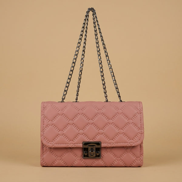 Elegant Pink Quilted Handbag with Metallic Lock Closure