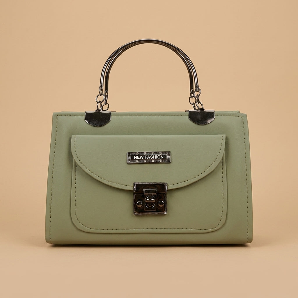 Premium Sage Green Top-Handle Handbag with Front Pocket