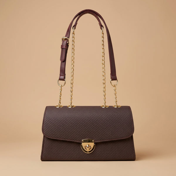 Elegant Chocolate Maroon Basket-Weave Satchel with Gold Lock