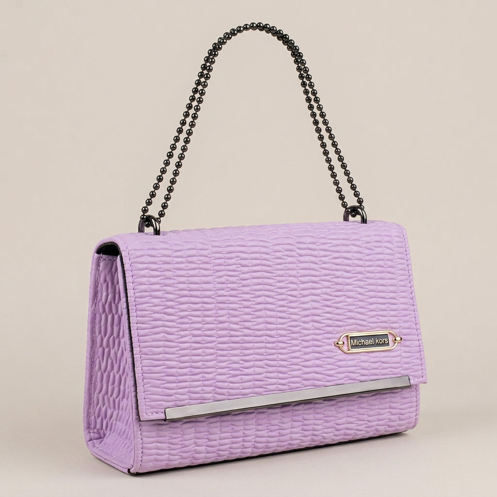 Elegant Violet Crinkle-Effect Handbag with Metallic Edge Trim