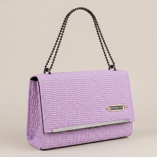 Elegant Violet Crinkle-Effect Handbag with Metallic Edge Trim