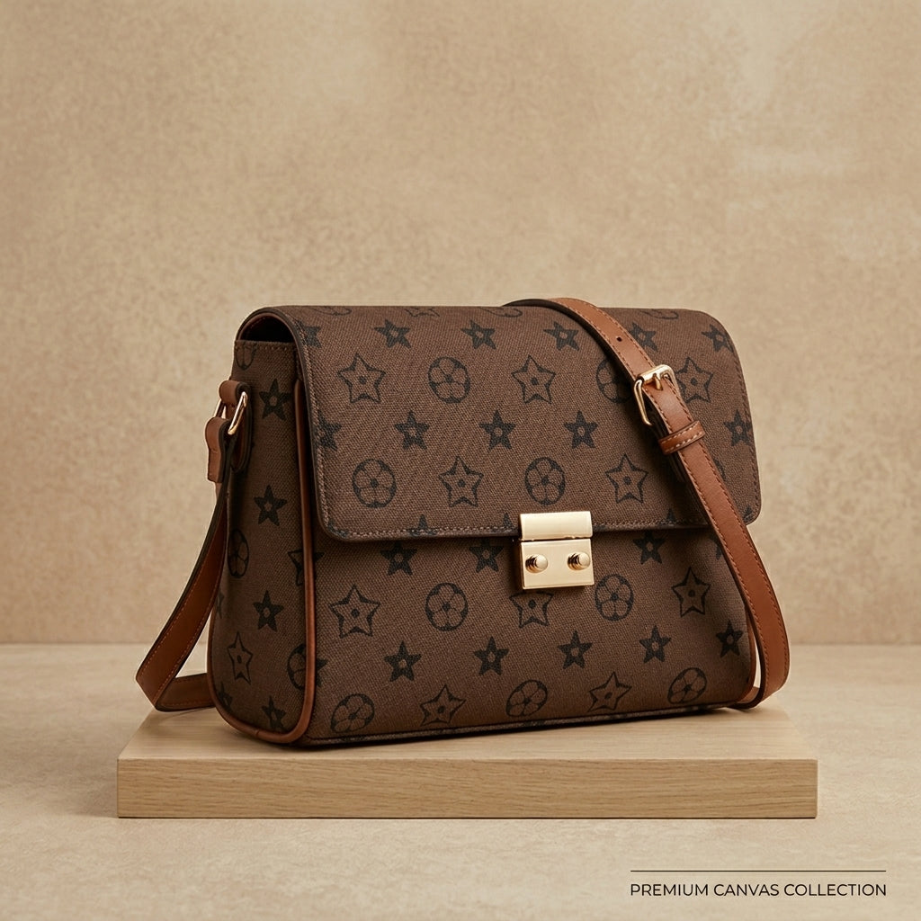 Elegant Off-White Monogram Flap Bag with Gold Ribbed Clasp
