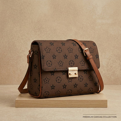 Elegant Off-White Monogram Flap Bag with Gold Ribbed Clasp