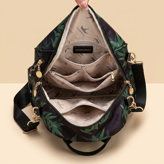 Premium Bamboo Print Black Backpack Multipurpose