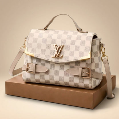LV Checkered Shoulder Bag Medium Soft Leather Long Strap