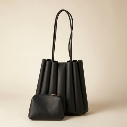 Women Brown Pleated Handbag – Elegant PU Leather Fashion Bag