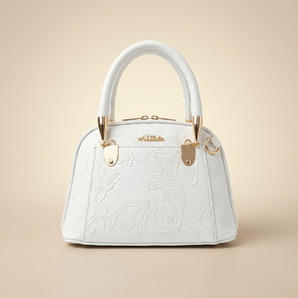 Golden Bloom Embossed Leather Handbag