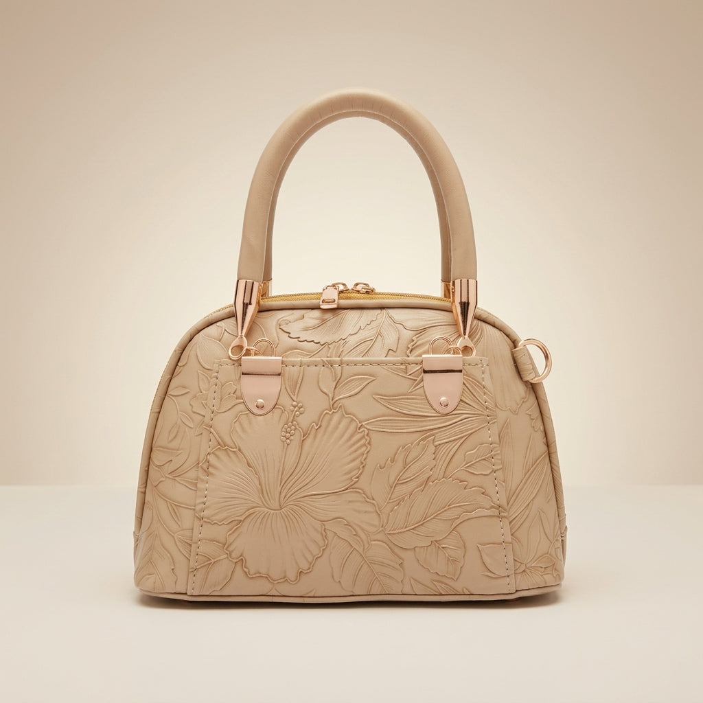 Golden Bloom Embossed Leather Handbag