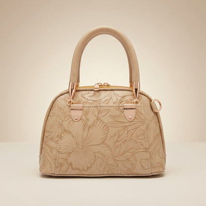 Golden Bloom Embossed Leather Handbag