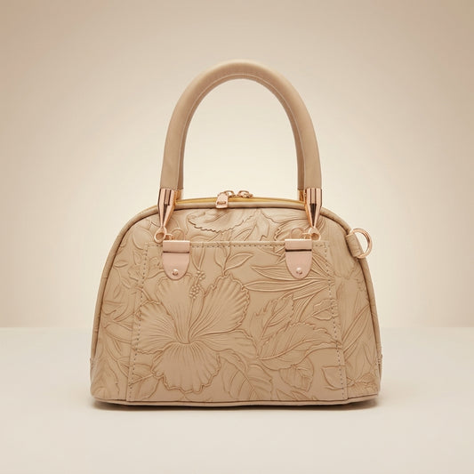 Golden Bloom Embossed Leather Handbag