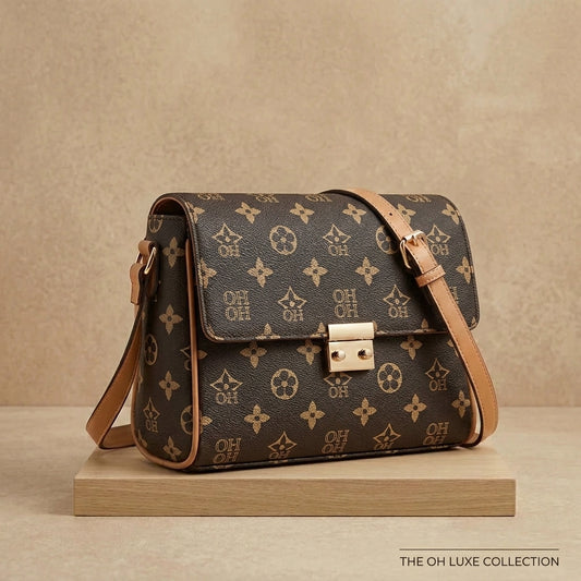 Elegant Off-White Monogram Flap Bag with Gold Ribbed Clasp