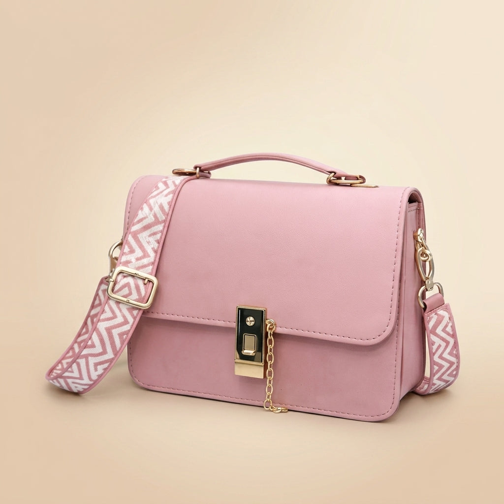 Trendy Pink Leather Crossbody Bag