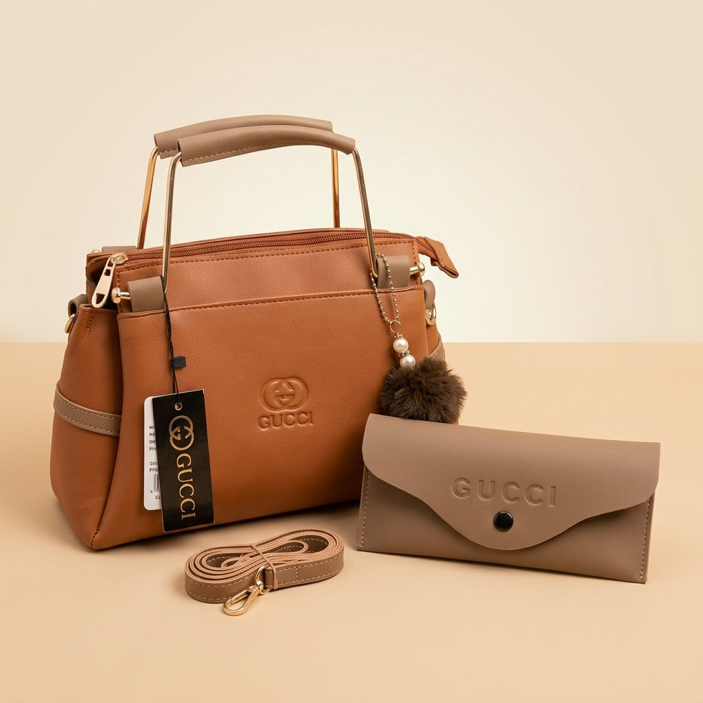 Premium Rexine Handbag Set with Strap & Pouch