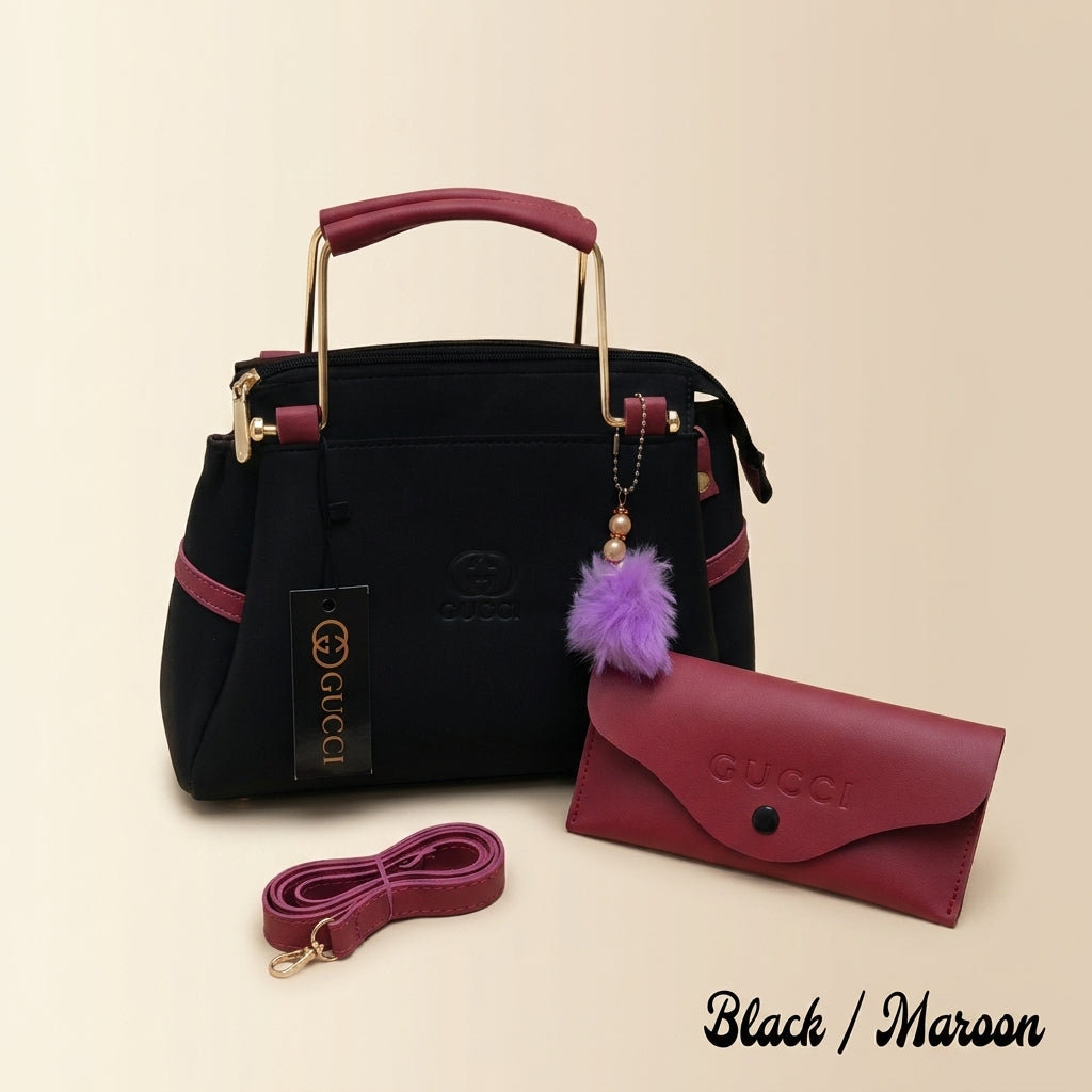 Premium Rexine Handbag Set with Strap & Pouch