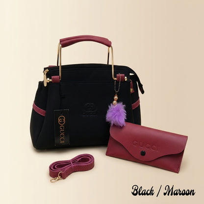 Premium Rexine Handbag Set with Strap & Pouch