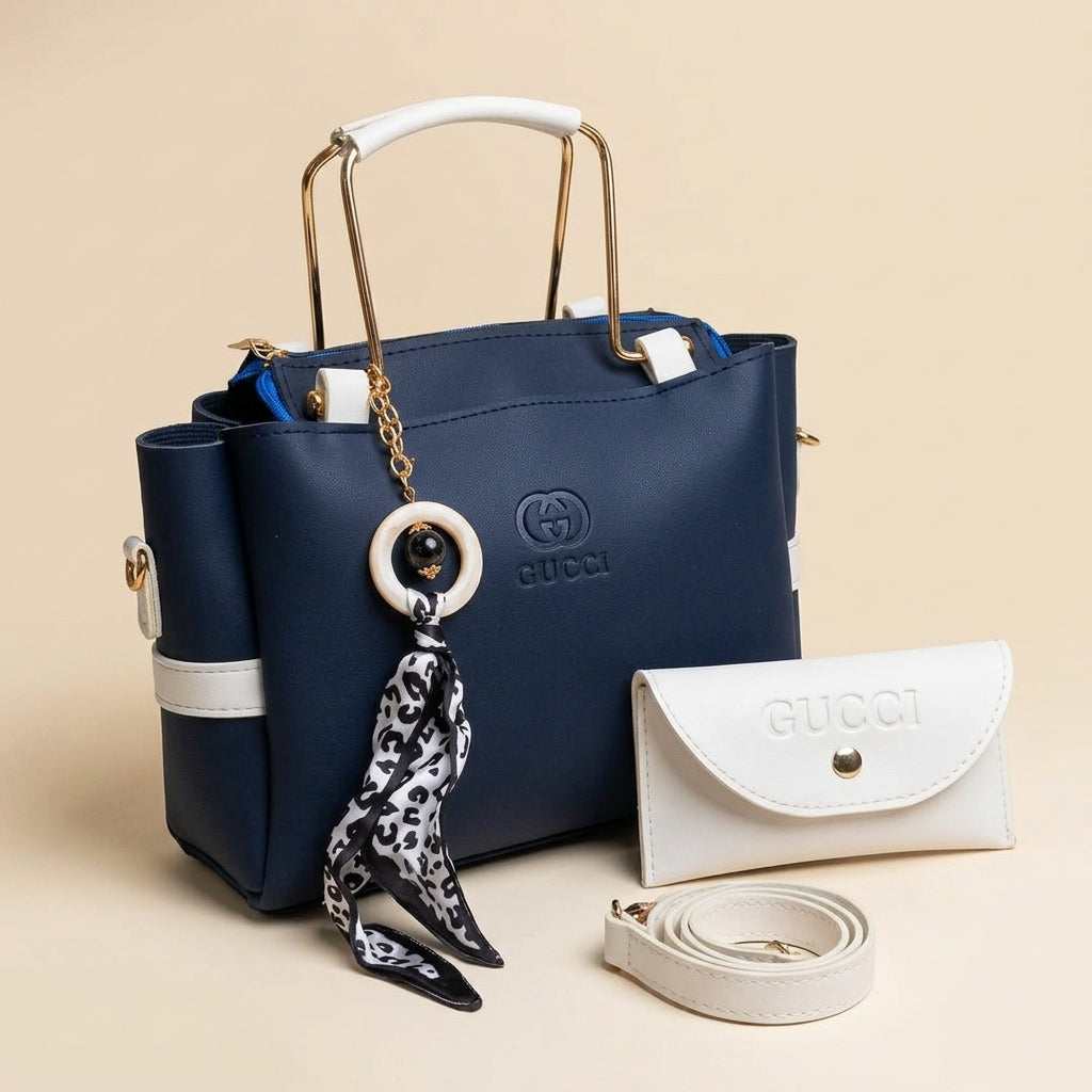 Premium Rexine Handbag Set with Strap & Pouch