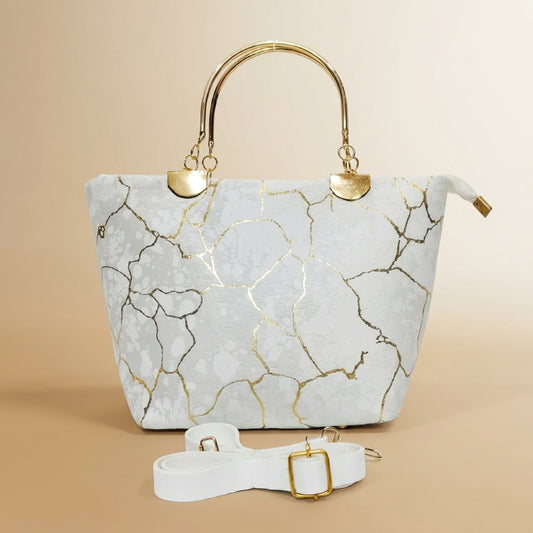 Elegant Velvet Printed Handbag with Top Handle