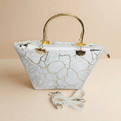 Elegant Velvet Printed Handbag with Top Handle