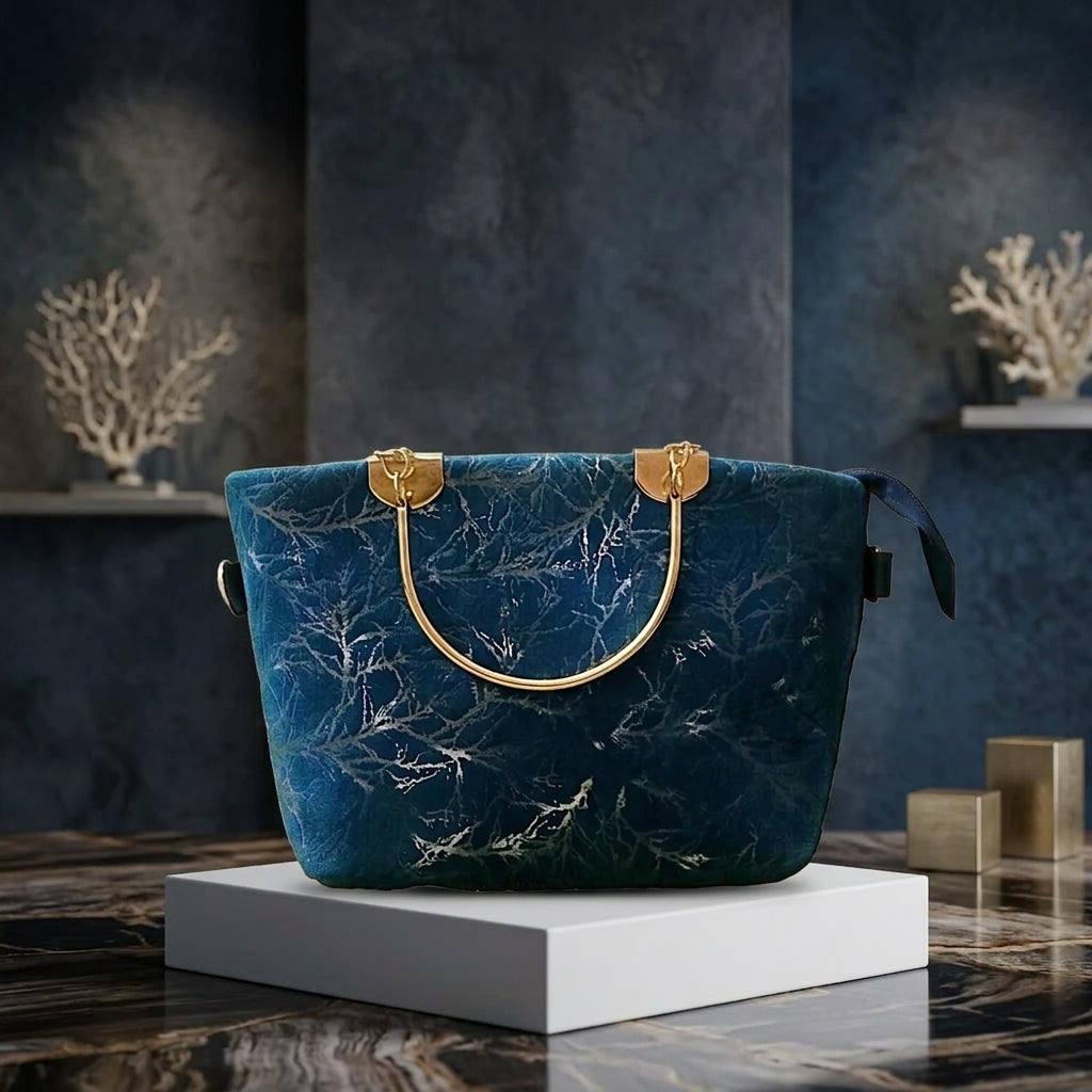 Elegant Blue Velvet Handbag for Girls