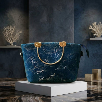 Elegant Blue Velvet Handbag for Girls