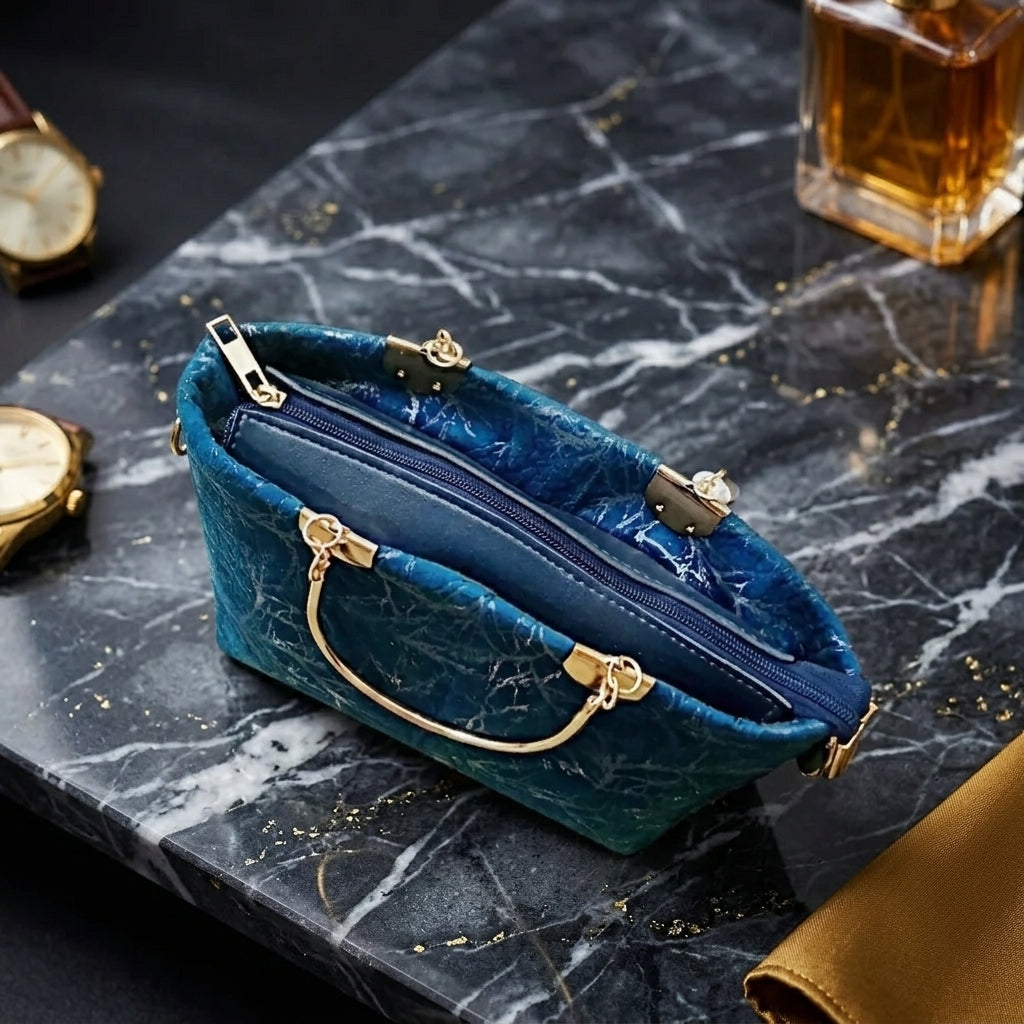 Elegant Blue Velvet Handbag for Girls