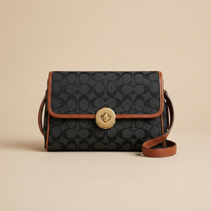 Elegant Off-White Monogram Flap Bag with Gold Ribbed Clasp